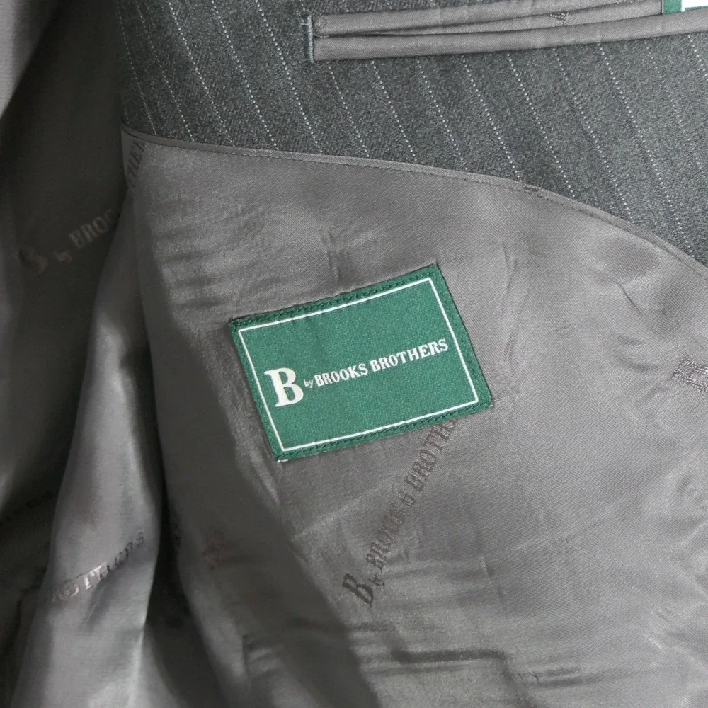 B by Brooks Brothers Mens Blazer 46R Grey Stripe Sport Coat Stretch Wool Classic